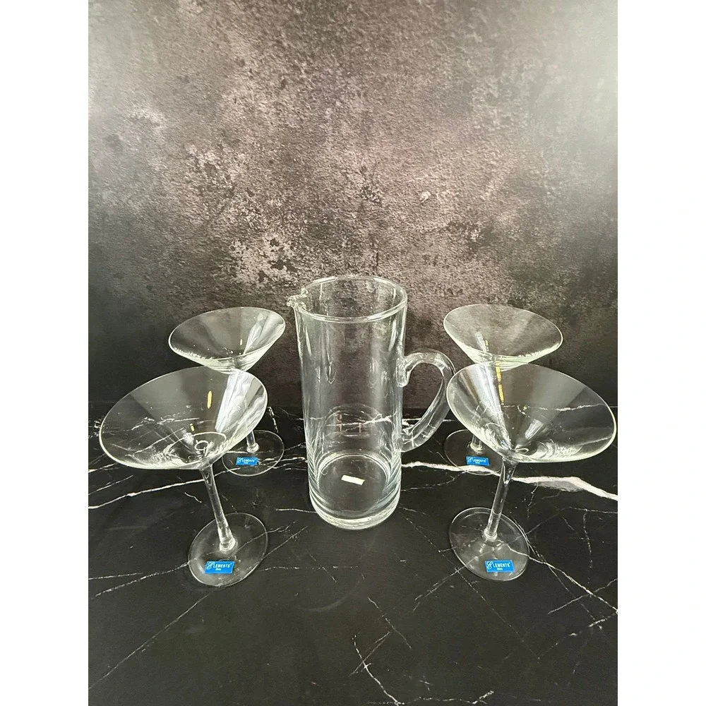 Vintage NEW in Box Bouchard 5-Piece Martini Glass and Pitcher Set MINT!
